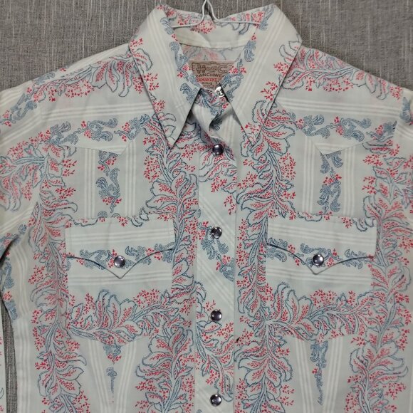 VINTAGE H Bar C Shirt Womens Long Tail Western Pearl Snap Paisley AOP - Picture 2 of 13